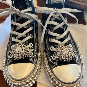 Nan-Ku Black Rhinestone-Embellished High-Top Sneakers